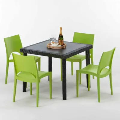 Produktbild von Schwarz Quadratisch Tisch und 4 Stühle Farbiges Polypropylen-Außenmastenset Grand Soleil Paris Passion - Grün