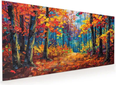 Produktbild von Küchenrückwand Spritzschutz Glas mit Motiv Herbstwald Pfad 40 x 40 cm