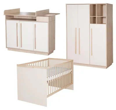 Produktbild von roba Babyzimmer 3-teilig Elva - Kombi-Kinderbett 70 x 140 inkl. höhenverstellbarem Lattenrost + Wickelkommode + Kleiderschrank mit Softclose