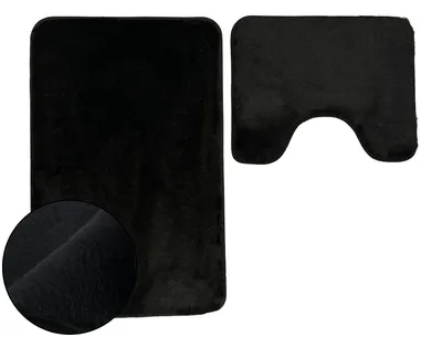Zdjęcie produktu dla Mata podłogowa do łazienki, dywanik łazienkowy, wykładzina podłogowa do łazienki, Lombok, czarny, zestaw 2 sztuk, 50x80 cm + 50x40 cm