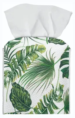Image de Boîte de mouchoirs - Cube carré avec motif Monstera - Boîte à mouchoirs décorative pour la salle de bain, le salon, la chambre et le bureau