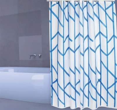 Produktbild von Cotexsa by MSV Premium Anti-Schimmel Textil Duschvorhang - Anti-Bakteriell, waschbar, 100% wasserdicht, mit 12 Duschvorhangringen - Polyester, „Tree“ Weiß, Blau 180x200cm –  Spain