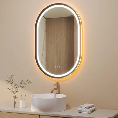 Produktbild von Badspiegel LED Oval 60 x 90 cm mit Beleuchtung - dimmbar, kaltweiß & warmweiß, Touchschalter, beschlagfreier Dekorspiegel für Badezimmer
