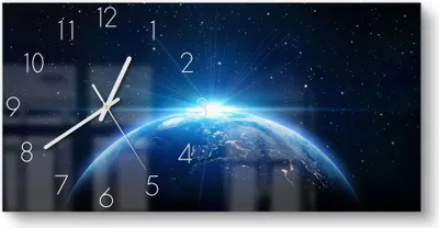 Produktbild von DEQORI Glasuhr 60x30 cm Zahlen 'Sonnenaufgang im All' Wanduhr Glas Uhr Design leise
