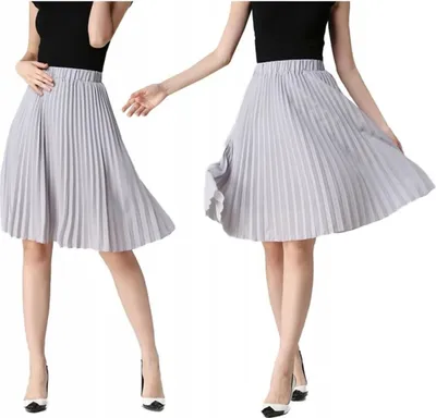 Produktbild von Eleganter Rock - Plisseerock Damen - Midirock S/M - Rock mit Gummizug - Retro - Grau