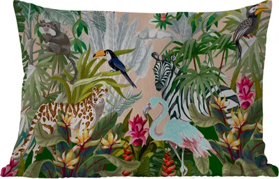 Produktbild von MuchoWow® Outdoor Kissen - Dschungel - Natur - Jungen - Mädchen - Kinder - Zebra - Flamingo - 50x30 cm - Wetterfest - Lounge Kissen - Sofa kissen - Wohnzimmer Dekoration