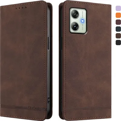 Image de Etui pour Motorola Moto G64, étui rétro en cuirPolyuréthaneavec support et fentes pour cartes de crédit Marron