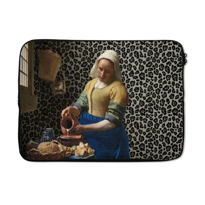 Produktbild von MuchoWow® Laptop Hülle 14 ZollMilchmädchen - Kunst - Pantherdruck - Vermeer - Gemälde - Alte Meister Laptoptasche - Laptoptasche - Stoßsicher - Schutzhaube