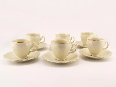 Produktbild von Thun 1794 Bernadotte, Kaffeetassen und Untertassen, Elfenbein, Goldlinie, Thun, 6 Stück