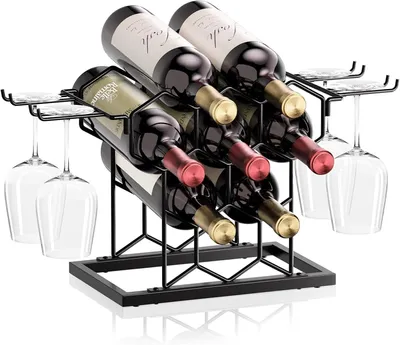 Zdjęcie produktu dla Stojak Na Wino Wolnostojący Na 8 Butelek Metalowy Czarny 32x20x29 cm