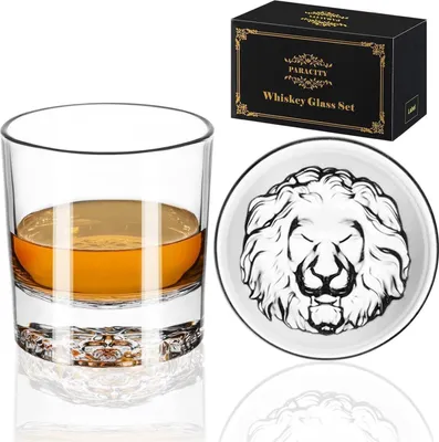 Image de Verres à Whisky Motif Lion Fond Épais Tumbler Set 2 pièces 300ml parfait pour les fêtes Cadeaux de Noël pour les hommes Convient pour Whiskey Rum Gin Vodka