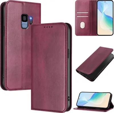 Obrázek produktu pro Pouzdro pro Samsung Galaxy S9, vintage kožené pouzdro s RFID ochranou, přihrádkami na karty, stojánkem Červený