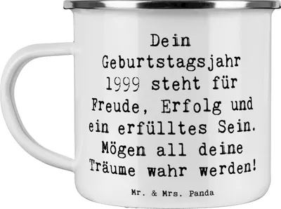 Produktbild von Mr. & Mrs. Panda Teetasse Spruch 1999 Geburtstag - Weiß - Geschenk, Alter, Emaille Tasse, Pott, Kaffeepott, Geburtstagsjahr, Geburtstagsgeschenk, besonderes, becher