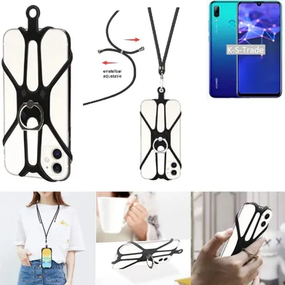 Produktbild von K-S-Trade 3in1 Handykette Handyband Handykordel Halsband Smartphone-Ring Handy-Ring kompatibel mit Huawei P Smart 2019 Fingerhalterung Handyring