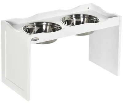 Produktbild von Erhöhte Hundenäpfe - Doppelfutternapf - 2 x 2 l Edelstahl - Abnehmbare Näpfe - Futterstation auf Ständer - Für Wasser und Trockenfutter