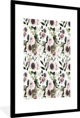 Produktbild von MuchoWow® MuchoWow® Gerahmtes Poster Blumen - Rosen - Anemone 60x90 cm - Poster mit zchwarzem Bilderrahmen - Dekoration - Wandposter Wohnzimmer - Hochwertig
