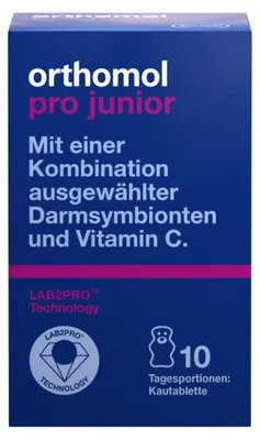Immagine prodotto di Orthomol Pro junior - contiene una combinazione di simbionti intestinali selezionati e vitamina C, 10 porzioni giornaliere