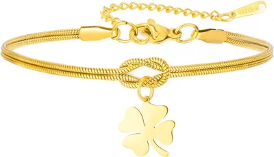 Produktbild von Armband mit Kleeblatt, verstellbar, Doppel-Schlangendesign, Glückssymbol, Edelstahl