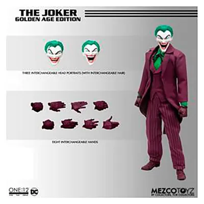 Imagen del producto de Figurina Mezco Toys DC Comics, serie "Aktion", escala 1/12, "The Joker Golden Age Edition", 16 cm, color lila. Marca: Lila, Talla: Única