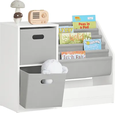 Produktbild von SoBuy KMB76-W Bücherregal Kinder Kinderregal mit Boxen Aufbewahrungsregal Kinder Spielzeugregal Kinderzimmer Möbel weiß BHT ca. 80x61x30cm