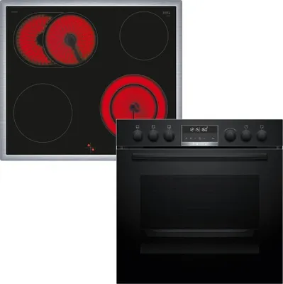 Produktbild von Bosch HEG578BB3 + NKN645GA2E, Keramik, 4 Zone(n), Glaskeramik, Schwarz, Berührung, 58,3 cm