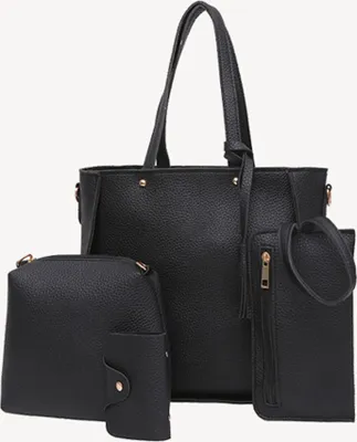 Produktbild von Handtasche Damen Schultertasche Handtaschen Tragetasche Damen Groß Designer Elegant Umhängetasche Henkeltasche Set 4-teiliges Set Schwarz
