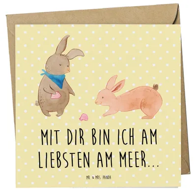 Produktbild von Mr. & Mrs. Panda faltkarte Hasen Muschel - Gelb Pastell - Geschenk, Grußkarte, Glückwunschkarte, Muttertag, Strand, Meer, anlasskarte, doppelkarte, Best Friends