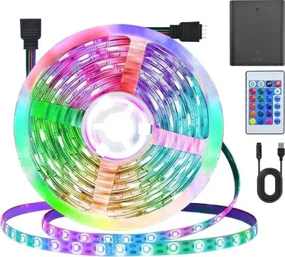 Image de Bande lumineuse RGB de 5 m avec télécommande - 30 LED/m, synchronisation musicale, intensité réglable, pour le gaming et la décoration d'intérieur