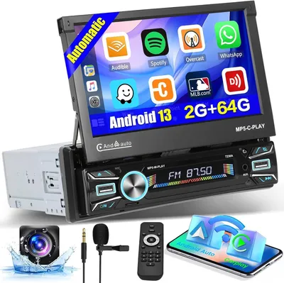 Obrázok produktu pre 1 DIN autorádio – Autorádio s výsuvným displejom – 7-palcové dotykové rádio – Autorádio s integrovanou navigáciou