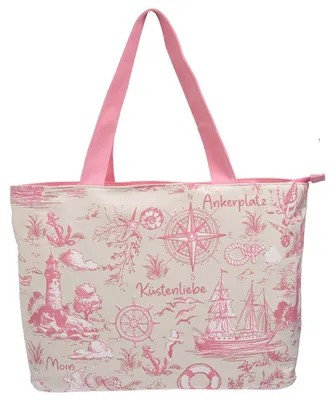 Produktbild von Robin Ruth Tasche Holly mit maritimen Küsten-Design-Print - Umhängetasche Strandtasche in Pink