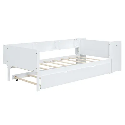 Produktbild von Jugendbett mit Ausziehbett, Lattenrost, Schreibtisch, Regal, 90x200cm, Einzelbett, Kinderbett, Holzbett
