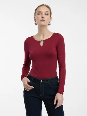 Obrázok produktu pre Dámske tričko s dlhým rukávom Orsay v bordovej farbe, veľkosť XS