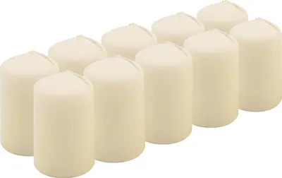 Produktbild von HOFER Stumpenkerzen 10er Set – 50x80mm – 18h Brenndauer – Duftfreie Säulenkerzen – Elfenbein – Tropffrei
