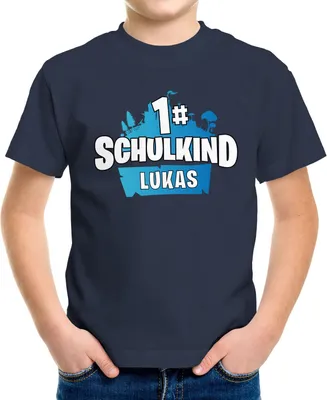 Produktbild von Kinder Jungen T-Shirt Einschulung mit Namen Gamer Zocker personalisierbar Schulanfang Moonworks® navy 122-128 (7-8 Jahre)