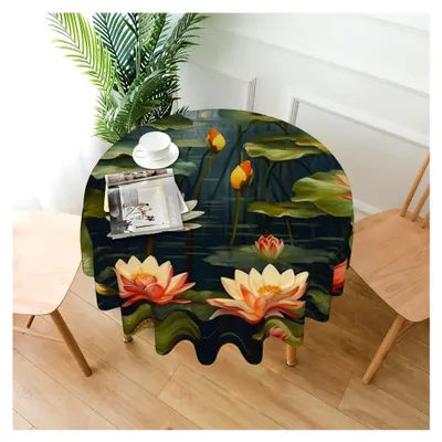 Produktbild von Runde Tischdecke für Tische mit einem Durchmesser von 152,4 cm, waschbar, aus Polyester, wasserabweisend und knitterfrei, für den Esstisch im Bauernhausstil bei Feiern und Buffets