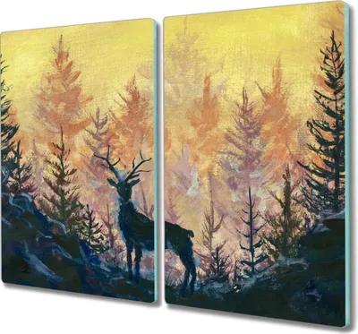 Produktbild von Coloray Schneidebrett Herdabdeckplatte 2x30x52 cm Kochplattenabdeckung Hackbrett Küchenbrett - Waldtier Hirsch