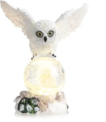 Productafbeelding van LED-figuur uil met glazen bol - LED-verlichting om neer te zetten