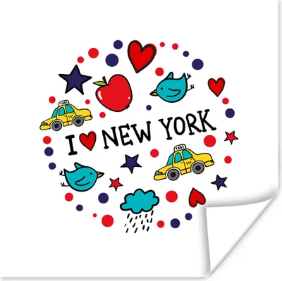 Produktbild von MuchoWow® Poster New York - Rund um - Taxi 50x50 cm - Wohnzimmerdekoration