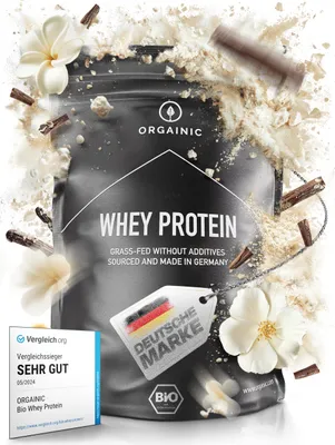 Produktbild von ORGAINIC  Vanille Whey Protein -   ohne Zusatzstoffe - Eiweißpulver aus Deutschland - Grasfütterung - 1000g