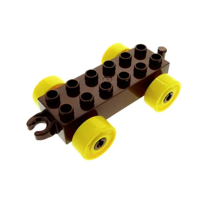 Produktbild von 1x Lego Duplo Anhänger 2x6 reddish braun Reifen gelb Schiebe Zug 11248c01