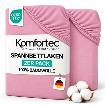 Produktbild von Komfortec 2er Pack Jersey Spannbettlaken 140x200 cm, 100% Baumwolle, Doppelpack Spannbettuch, Pink
