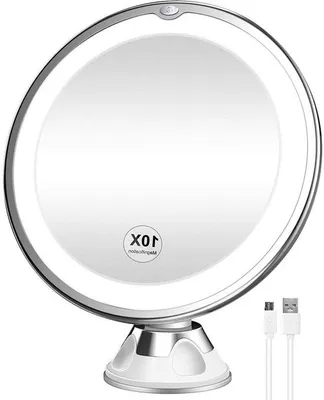 Immagine prodotto di Specchio da trucco a LED - Regolabile - Ingrandimento 10x - Bianco - Bagno - Specchio da trucco a LED