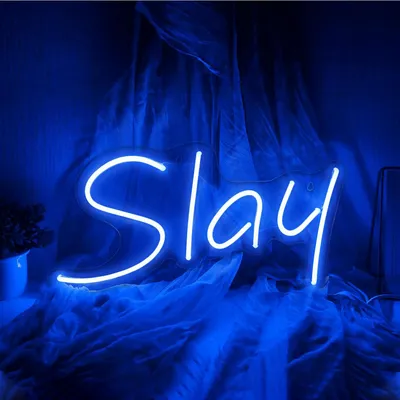 Image de Enseigne lumineuse Slay à LED, néon USB, panneau néon, veilleuse néon pour mur, chambre d'enfant, salle de jeux, bar, fête, décoration de Noël, bleu