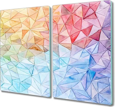 Produktbild von Coloray Kochplattenabdeckung Herdabdeckplatte 2x30x52 cm Hackbrett Schneidebrett Küchenbrett - Geometrie der Dreiecke