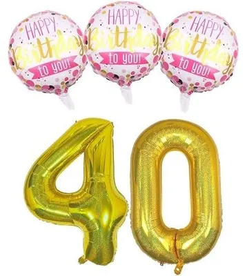 Zdjęcie produktu dla Balony dekoracyjne urodzinowe 40 lat złote zestaw 4 sztuki