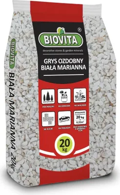 Produktbild von Granit Gartenstein Deko WEISS MARIANNA 8-16mm 20kg Biovita