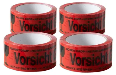 Produktbild von 4x Klebeband " Vorsicht Glas " Packband rot Paketband PP 48 mm x 66 m Paket Band
