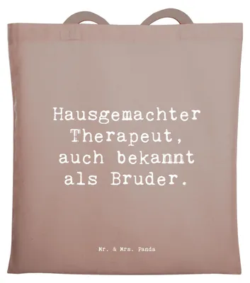 Produktbild von Mr. & Mrs. Panda Tote Bag Spruch Bruder Therapeut - Braun Pastell - Geschenk, Familienbande, dokumententasche, Vertrauen, Kleiner, Schultasche, Jutebeutel, Bruderherz