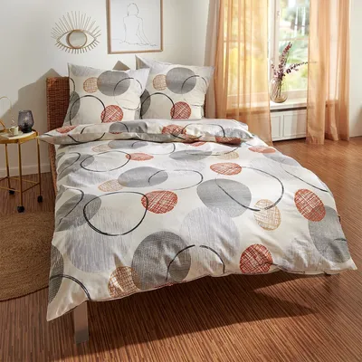 Produktbild von Traumschlaf Feinflanell Bettwäsche Kreise grau 240x220 cm + 2x 80x80 cm
