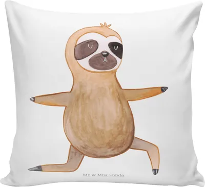 Produktbild von Mr. & Mrs. Panda Deko Kissen Faultier Yoga - Weiß - Geschenk, Kuschel, Namaste, Kleines, Sofakissen, Dekokissen, Meditation, couch